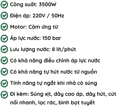 Thông số kĩ thuật máy rửa xe